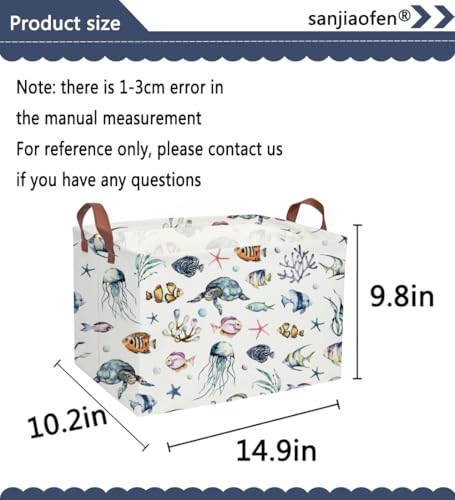 Image of Sanjiaofeng Rectangular Kids Basket Ocean Storage Bins,Boys and Girls Storage Basket with Handles.Clothers,Toys,Books,Kid's Gifts Bins. (Ocean)
