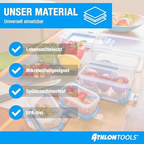 ATHLON TOOLS 4x 3L Frischhaltedosen-Set in Gastro-Qualität - 100% luftdicht und auslaufsicher -40 bis +100 Grad - für alle Lebensmittel - BPA-frei - Vorratsdosen für Kühlschrank (3 L | 4er Set)