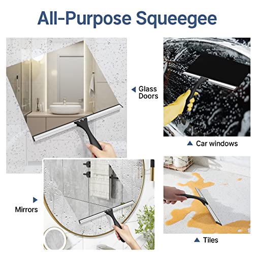 Image of AmazerBath Squeegee for Shower Glass Door, Shower Squeegee for Glass Doors - All-Purpose Squeegee with Hook for Shower Doors, Windows, Mirrors, Tiles and Car Glass, 12 Inches