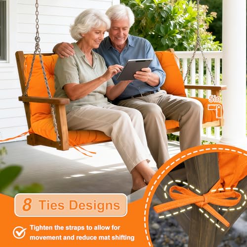 Image of Porch Swing Cushions Outdoor 40 inch x 40 Waterproof Swing Cushions 3 Seater Replacement with Backrest & 8 Ties 5 inch Thick Bench Swing Cushions for Outdoor Furniture Patio(Orange)