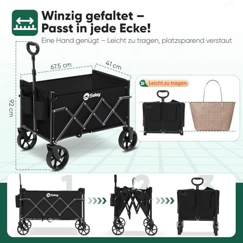 Sekey Bollerwagen Faltbar Klein 70L 80KG, Handwagen Klappbar, Faltbarer Einkaufswagen Campingwagen mit Höhenverstellbarem Griff, Leicht & Platzsparend & Stabil, Mini 4029, Schwarz – Bild 7