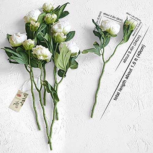 Image of FiveSeasonStuff Vintage White Peonies - Realistic Artificial Silk Flowers with Dry-Look Petals, 6 Stems for Rustic Home & Wedding Bridesmaids Bouquet Bridal Showers