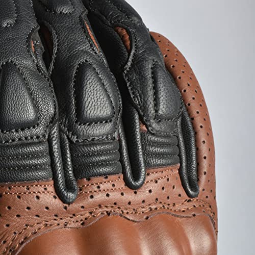 J.A.G. Leather Motorcycle Motorbike Knuckle Protection Powersports Gloves - Motorcycle Gloves Touchscreen for Men (Black Brown, Large)