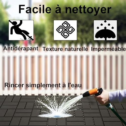 11 Stück Terrassenfliesen Kunststoff, 30 x 30 cm 1㎡ Balkonfliesen Verbundstoff, mit rutschfeste, Ineinander greifende Klickfliesen für den Außenbereich, Balkon, Garten, Veranda (Grey, 30 X 30cm 1m²)