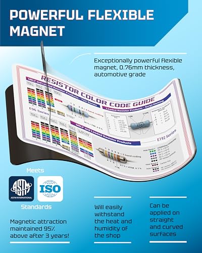 Image of Useful Magnets Resistor Color Code Chart | Reliable & Durable Magnetic Sheet for Easy Resistance Value Identification | Waterproof Flexible Rounded Corners Magnetic Poster (9 inch x 6 inch)