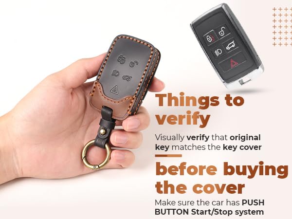 Image of Keyzone Dual Leather Key Cover for Range Rover: Sport, Evoque, Velar, Discovery, Defender (2018, 2019, 2020, 2021) 5 Button Smart Key (Black-Brown)