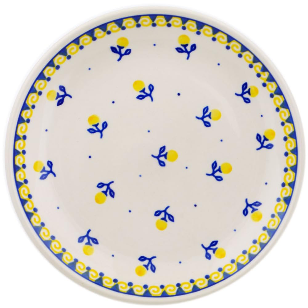 Authentic Polish Pottery Dessert Plate in Sunny Buds Design Handmade in Boles?awiec Poland by Ceramika Artystyczna + Certificate of Authenticity
