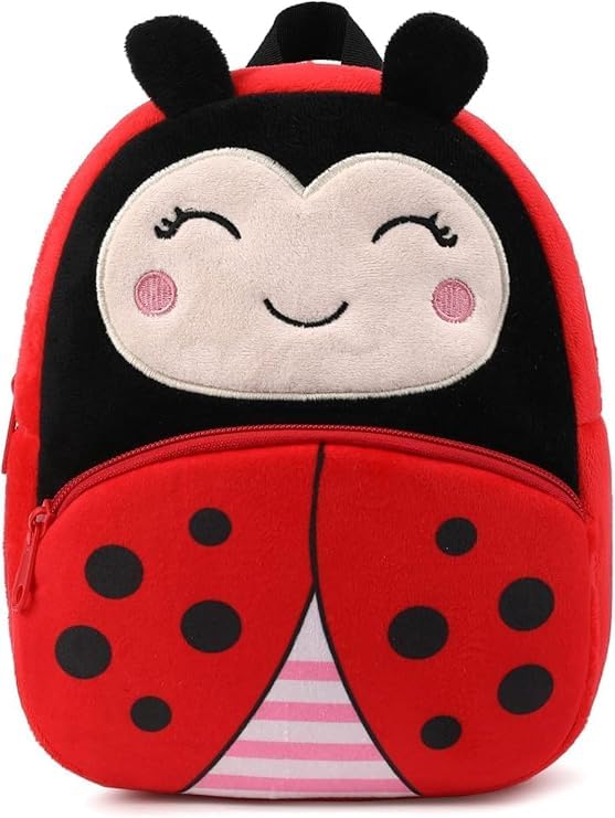 cute ladybug kids backpack, red and black, preschool size