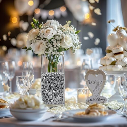 Image of 0.81 LB Candle Holder Mini Rocks,Small Gravels Stones,Silver,3-7mm | Vase Fillers,Terrarium Succulent Planter Soil Cover Decor Pebbles,Aquarium Fishbowl Granule,Crushed Glass