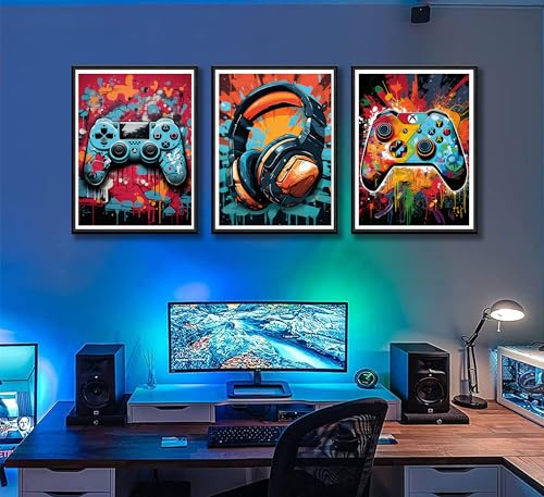 Nbyartq 3Pcs Cool Gaming Wall Art Retro Video Game Watercolor Posters Pictures Colorful Neon Gamepad Canvas Painting Prints For Boys Room Kids Game Room Bedroom For Boys Home Decoration 12X16In Unframed thumb #1