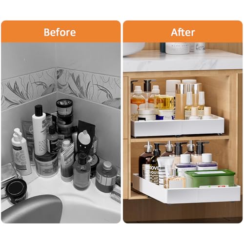 Trintion Pull Out Cabinet Organizer, Adjustable Expandable Slide Out Drawer, Roll-Out Sliding Drawer Organiser Shelf for Kitchen & Bathroom Storage,Easy Installation with Adhesive Film (White) - Image 6