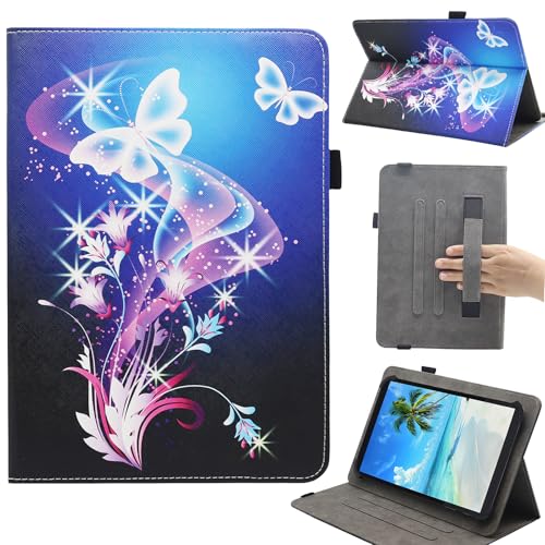 Image of Universal 10 10.1 11 Inch Android Tablet Case, Dluggs Multi-Angle Viewing Stand Case Cover with Hand Strap for 9.5-11 Inch Tablet, Butterfly Flower