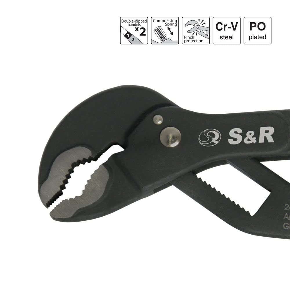 S&R Pince Multiprise Automatique Professionnelle, 300x40mm, CR-V, poignées double revêtement.