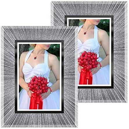 Q.Hou 6X4 Photo Frame Sparkle Glass Picture Frame Set of 2 for Tabletop or Wall Mount (UK-QH-003GL-4X6) (UK-QH-003GL-4X6)