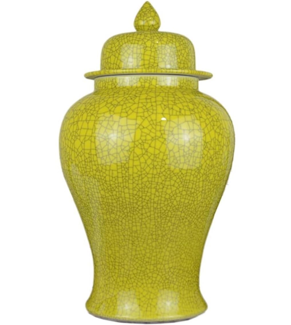 SBJKLYRN ceramic jar， Unique Ceramic Yellow Ginger Jar with Lid Exquisite Beautiful Decorative Porcelain Jars Temple Jar with Lids Temple Jar(21 * 39cm)