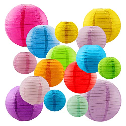 Newthinking Paper Lanterns Decorations - 16 PCS Colorful Hanging Lanterns 4 to 10 Different Sizes for Weddings Party