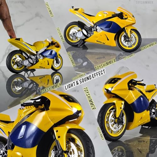 Image of Combo of 2 Diecast Motorcycles, Yamaha MotoGP 46 Track Bike (Yellow) and MotoGP 46 Track Bike (Blue), 1:12 Scale, Light & Sound Functions, for Ages 8-14 and Adults