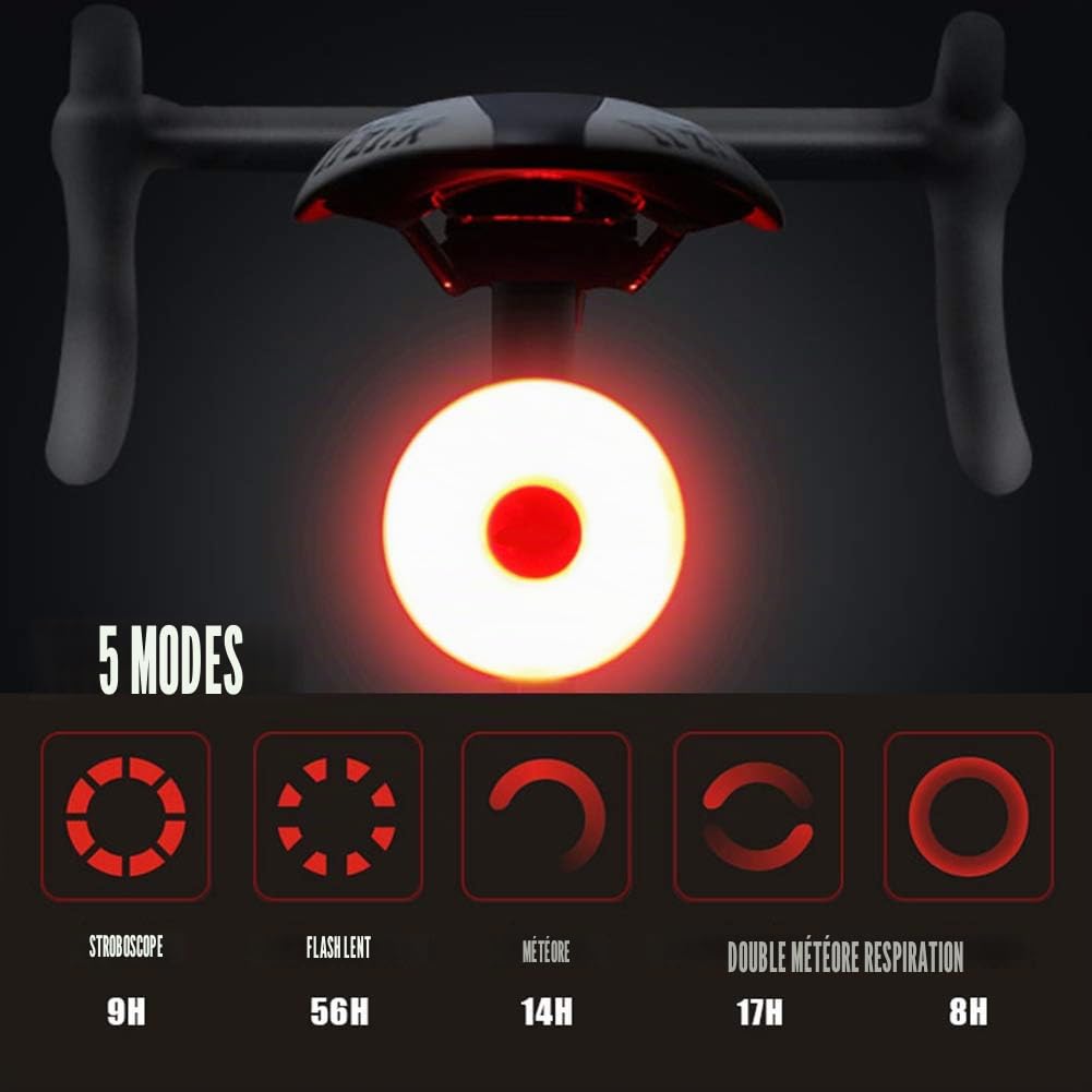WASAGA Feu arrière de vélo LED Rechargeable USB 5 Modes Étanche