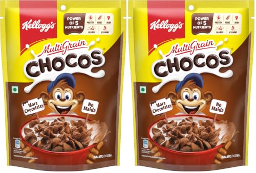Image of Kellogg's Multigrain Chocos, 250G | Multigrain Energy, More Chocolatey | No-Maida | Power of 5 Nutrients Protein, Fibre, Iron, Calcium, Vitamins | Kids Breakfast Cereal (Pack of 2)