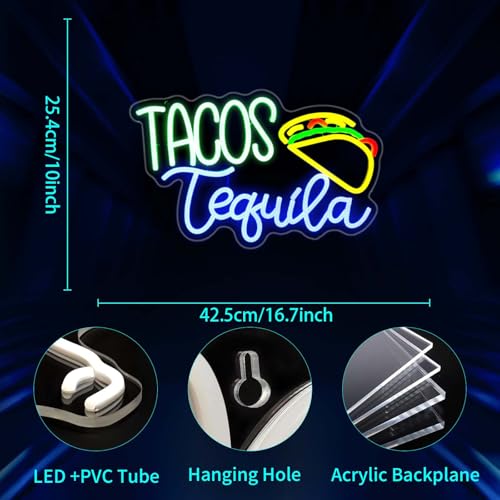Image of Neon Sign, JGHTURIE Tacos Neon Signs for Wall Decor Food Led Signs Yellow Light Up Sign for Restaurant Kitchen Bar Party Coffee Home Decoration, USB Powered