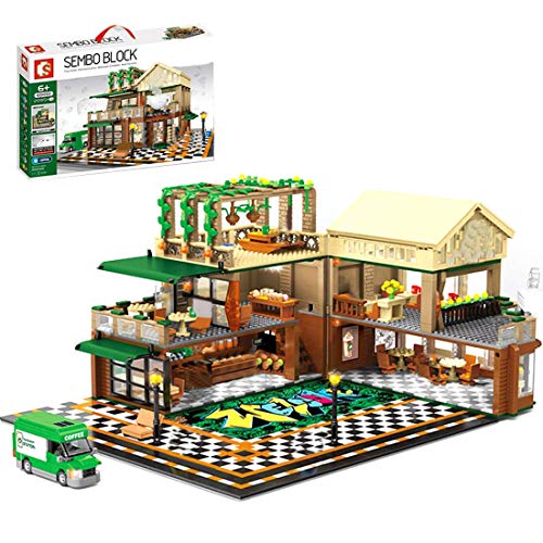 ZJLA Bausteine Bausteine Baukasten Bausteine 2059 Klemmbausteine Cafe Bauset mit Figuren Haus Modellbau Kompatibel mit…