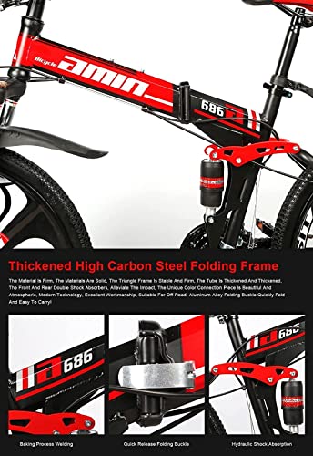 BaiHogi Profi-Rennrad, 21/24/27/30 Geschwindigkeit doppelter Stoßdämpfer ein Rad zusammenklappbar hoher Kohlenstoffstahl Doppelscheibenbremse Fahrrad 26 Zoll Full Suspension Mountainbike, A2,24 Geschw – Bild 3