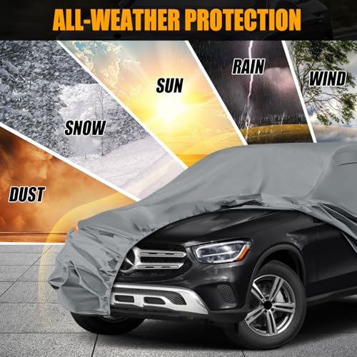 Image of Waterproof Premium Car Covers Replace for 2016-2025 Mercedes Benz GLC 300 350e, 10 Layers Heavy Duty All Weather Car Cover with Zipper Door, Windproof Bands for Snow Rain Dust Protection