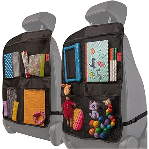 Kick Mats (2 Pack) - Car Seat Back Protectors with Odor Free, Premium Waterproof Fabric, Reinforced Corners to Prevent Sag, and 4 Mesh Pockets for Large Storage Cover