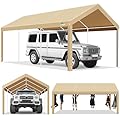 COBIZI Carport 10'x20' Heavy Duty Portable Garage, Upgraded Car Canopy with Built-in Sandbags, UV Resistant Waterproof All-Season Tarp, Car Tent for Truck, Boat, SUV, Khaki