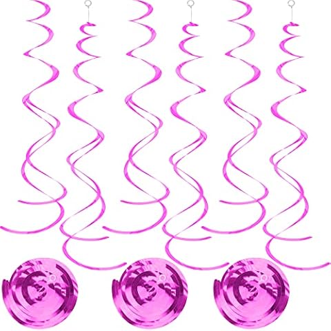 SUJFXL Hot Pink Party Swirl Decorations Foil Swirl Hanging Decoration 30Pc Plastic Streamer for Ceiling 22 inch Cover