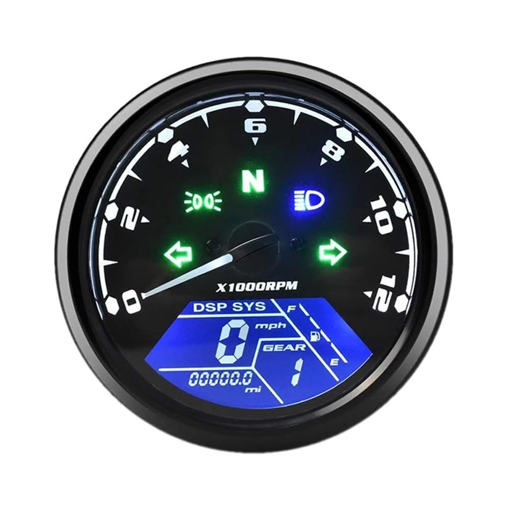 Speedometer Odometer Digital Motorcycle Gauge Panel Speedometer 199MPH Kmh Tachometer 12000RPM with Gear Indicator Light Display 12V