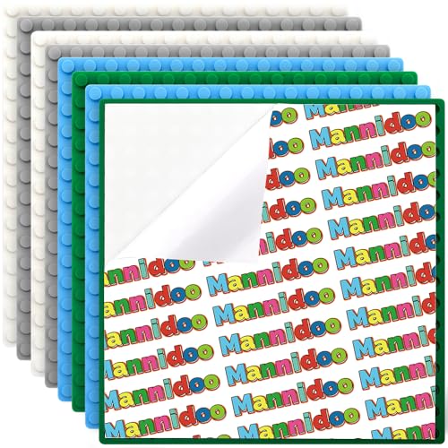 Mannidoo 8 Packs Peel-and-Stick Large Baseplates for Tables/Walls, Classic Big Adhesive Plates for Building Blocks - Compatible with Major Brands Big & Large Blocks, Green/White/Sky Blue/Grey