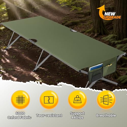 Image of Join Nature Oversized Camping Cot Foldable for Adults, Supports 450 lbs | Easy-to-Assemble Sleeping Cot with Storage Bag, Fits Up to 6.9 ft, Portable for Outdoor Camping, 82 inch L x 32 inch W, Green