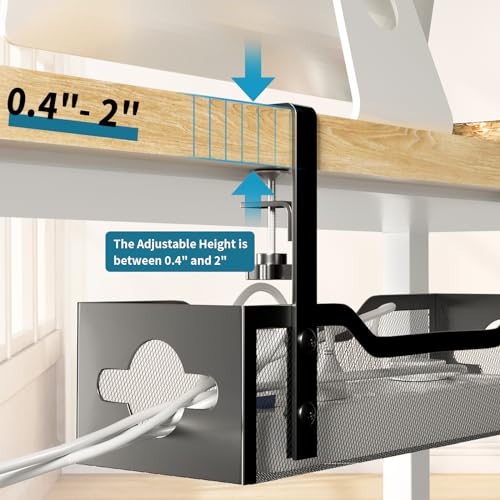 Image of Under Desk Cable Management Tray Black, Litwaro Cable Management Under Desk No Drill, Cable Organizer with Clamp for Wire Management, Cord Organizer No Damage to Desk for Office, Home