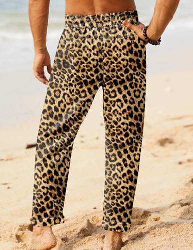 Image of iWoo Linen Pants Men Casual 2025 Summer Beach Elastic Drawstring Waist Yoga Pants Travel Baggy Work Pant Pajama