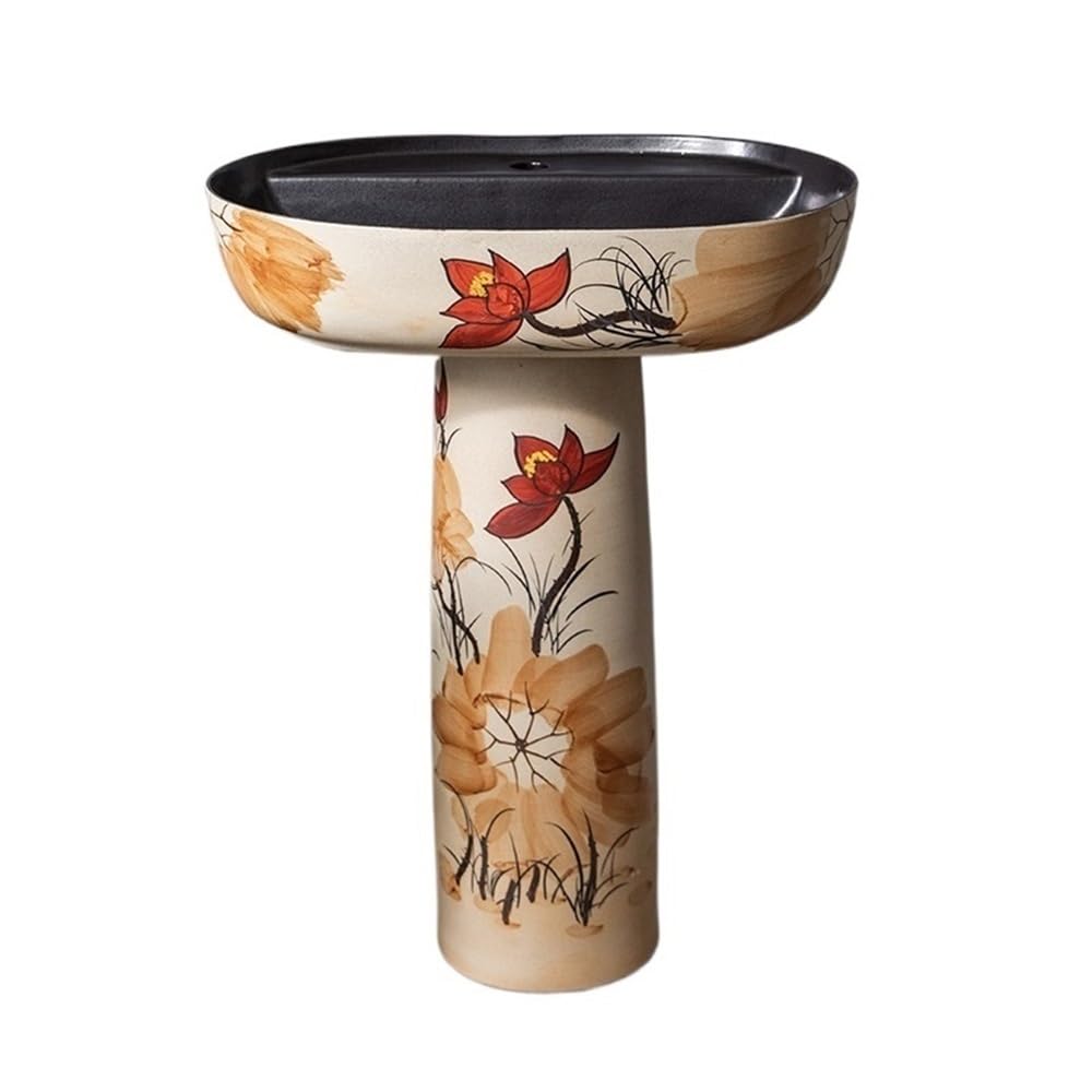 Free-Standing Lotus Bathroom Pedestal Sink with Drain and Faucet Freestanding Ceramic Washbasin Lavatory Column