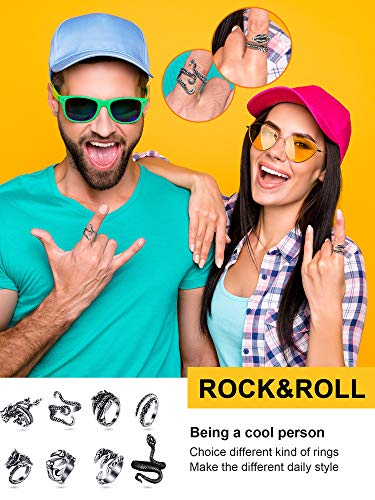 Hicarer 8 Pieces Vintage Punk Rings Octopus Dragon Snake Adjustable Ring - Image 8