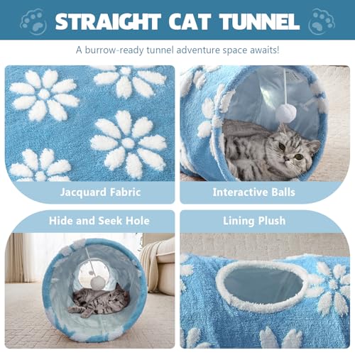 Image of Straight Cat Tunnel for Indoor Cats 47 inchx12 inch, Blue Flower