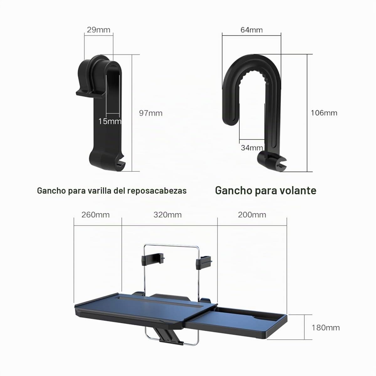 Bandeja para volante de coche 2 en 1, bandeja para reposacabezas de asiento trasero para comer alimentos, bebidas y escribir trabajo en laptop, escritorio negro para coche