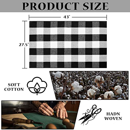 Frendy Buffalo Plaid Outdoor Rug, 27.5" X 43" (2.3' X 3.6') Hand-Woven Plaid Rug For Front Porch, Washable Layered Door Mat, Cotton Black And White Checkered Rug For Living Room/Entryway #TOP1