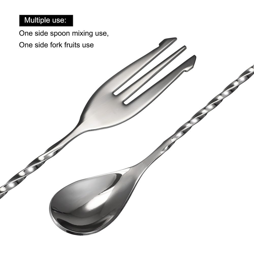 Cucchiaio per miscelazione XXL 50 cm in acciaio inossidabile 50 cm con Trident, cucchiaio da cocktail con estremità a forma di forchetta (set di 1-2 e 5 pezzi) (set di 5)