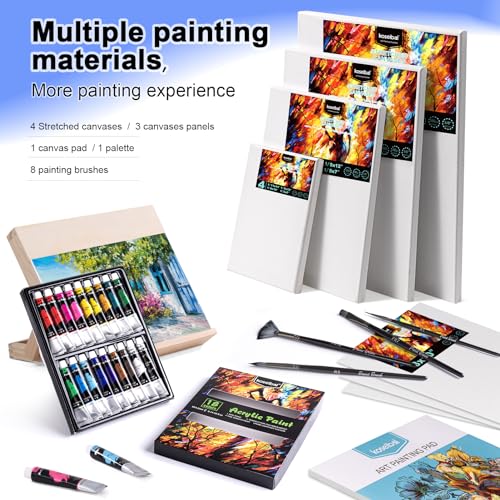 koseibal-Art-Paint-Set-with-18-Acrylic-Paints-8-Brushes-4-Stretched-Canvas-1Wooden-Easel-Etc-Premium-Painting-Supplies-Kit-for-Students-Artists-Kids-Adults-and-Beginner