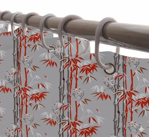 Image of Shower Curtain 7 Feet | Waterproof PVC Printed Bathroom Curtain with 8 Rings | Transparent Stone Print Bathtub Curtain | Extra Long Bathroom Liner, Waterproof & Easy to Clean (Orange Leaf,Pack Of 1)