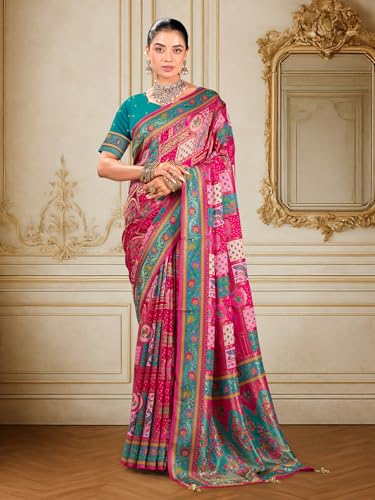 Image of Glory Sarees Women's Luxurious Dola Pure Silk Original Saree Position Print Work Madhubani Inspired Motifs Banarasi Kanjivaram Style Saree With Blouse Piece (Elegant101 Parent)
