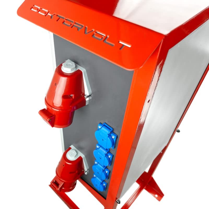Baustromverteiler mit Ständer OS-S/FI Lasttrennschalter FI-Schalter, 2x32A, 1x16A CEE-Steckdose, 8x230V Schuko-Steckdose Stromverteiler IP44 Doktorvolt