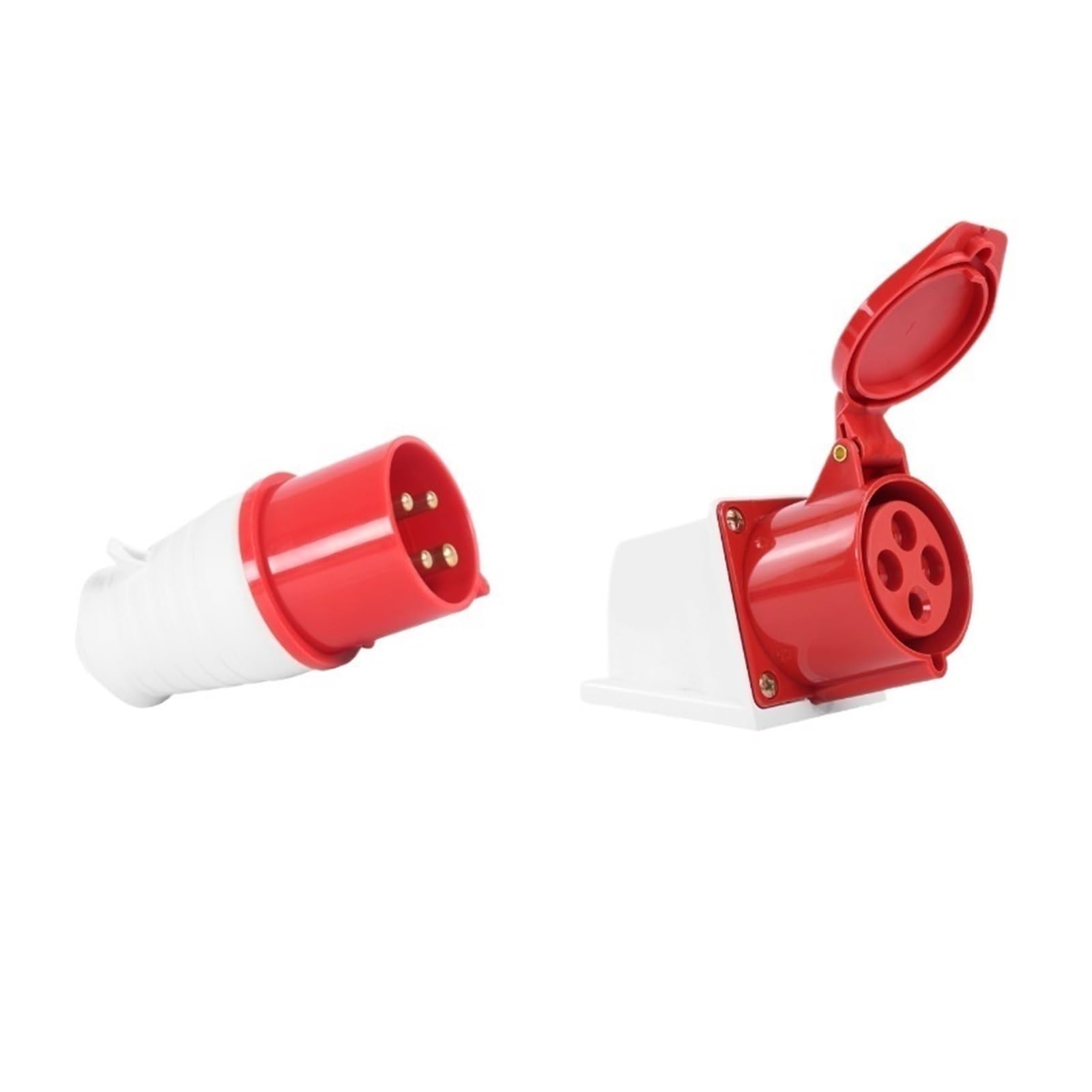 Conector de aviación trifásico 32A de superficie con base estanca y enchufe industrial 4 pines