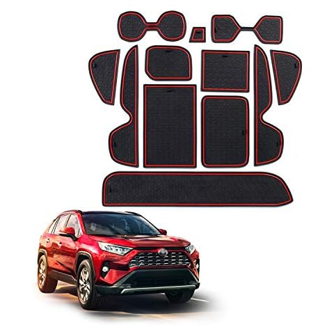 YEE PIN RAV4 2019-2022 Car Mats Console Rubber Mats Toyo-ta RAV4 Interior Accessories, Gate Slot Storage Mats Cup Holder Pad Non Slip Mats (Right Rudder) (Red) Cover