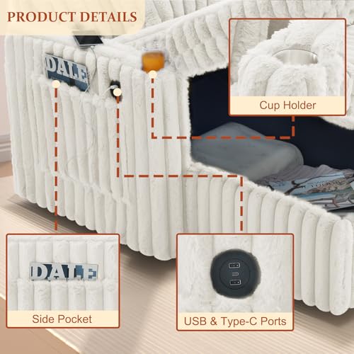 Image of 124'' Sectional Sleeper Sofa with Pull Out Bed, Storage Chaise, Adjustable Backrest, USB Charger, Cup Holder & Side Pocket, Fluffy Soft Corduroy U Shaped Couch for Living Room, Beige