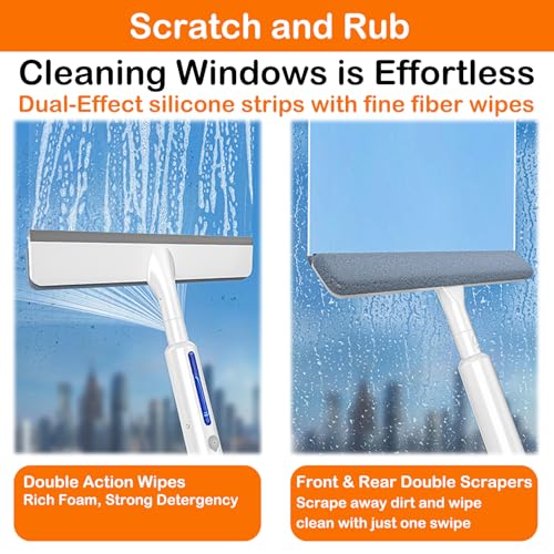 Image of RV Window Cleaning Squeegee with Spray, Max 73.3 inch Handle, Motorhome & Camper Exterior Glass Cleaner, 3-in-1 Spray Mop for High Windows, Home & Car