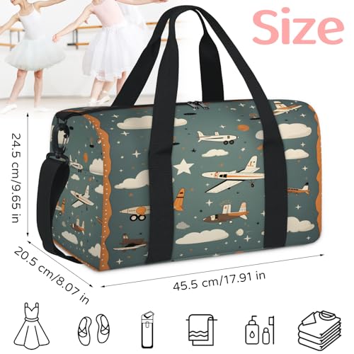 Cute Airplane Gym Bag for Women, Duffle Bag for Travel Sport, Lightweight Waterproof Carry on Weekender Dance Yoga Workout Bags, Cartoon Aircraft2